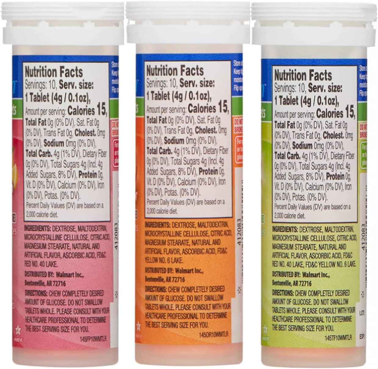STS Home ReliOn Glucose Tablets Variety Pack - Orange, Tropical, Fruit Punch - 3 Packs of 10 Tablets, 30 Total + STS Sticker