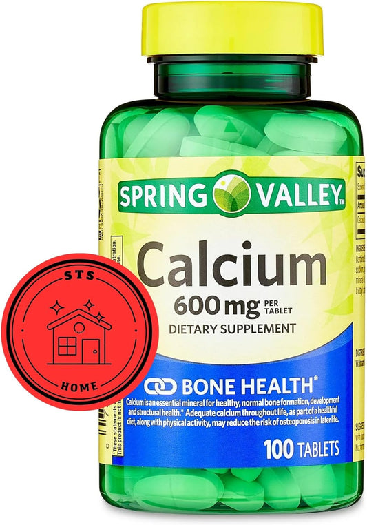 STS Home Spring Valley Calcium 600 mg Tablets with STS Sticker - 100 Count Bottle