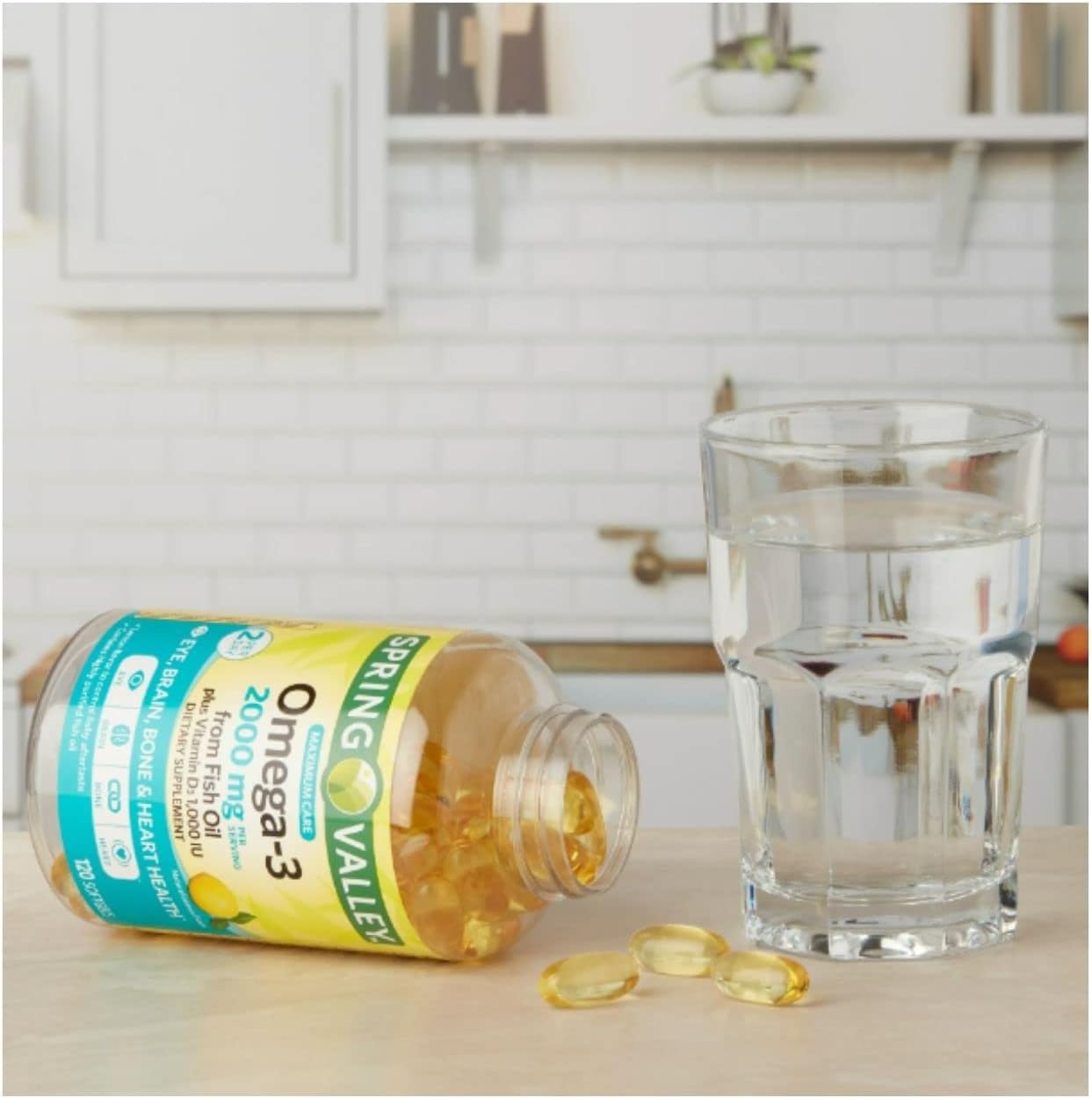 STS Home Spring Valley Omega-3 Fish Oil Softgels 2000mg, 120 Count, Maximum Care Formula + STS Sticker