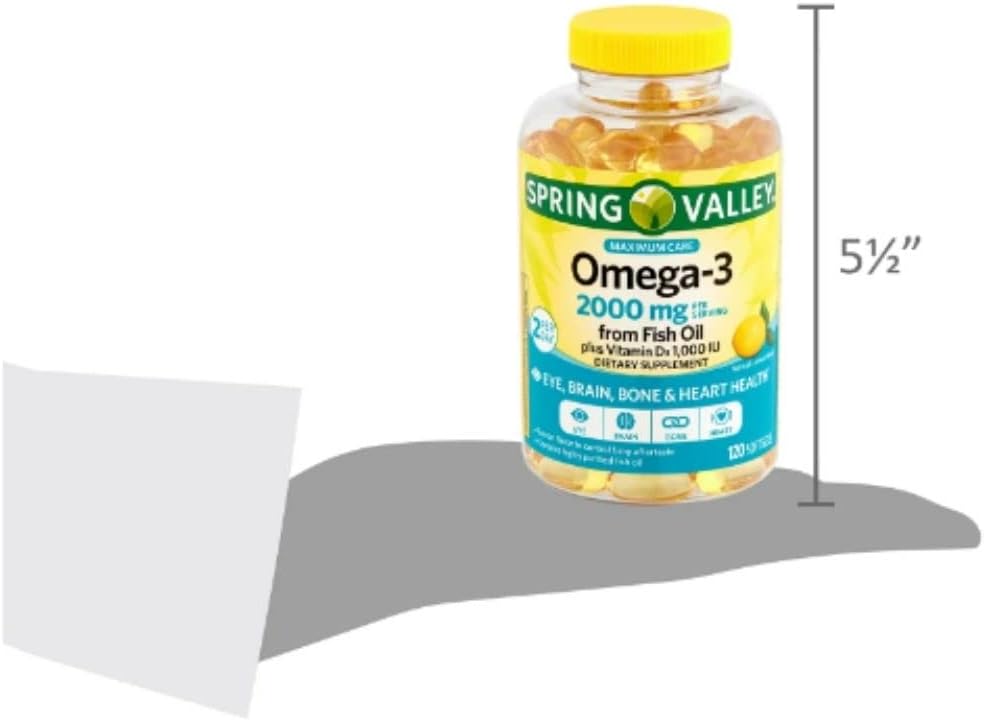 STS Home Spring Valley Omega-3 Fish Oil Softgels 2000mg, 120 Count, Maximum Care Formula + STS Sticker