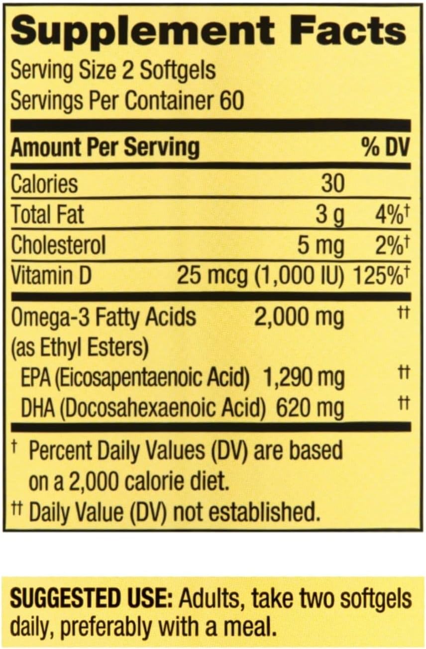 STS Home Spring Valley Omega-3 Fish Oil Softgels 2000mg, 120 Count, Maximum Care Formula + STS Sticker