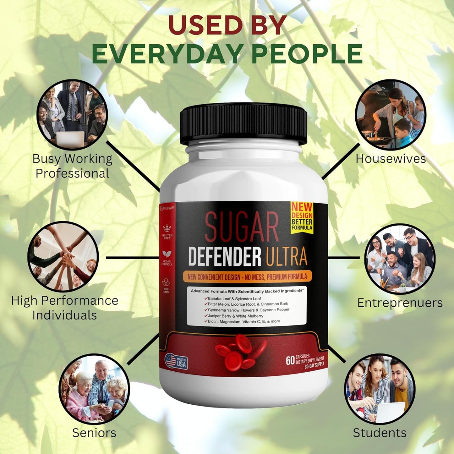 Sugar Defender Ultra Supplement - Advanced Formula with Vitamins, Minerals, and Banaba Leaf - 60 Vegan Capsules, Non-GMO