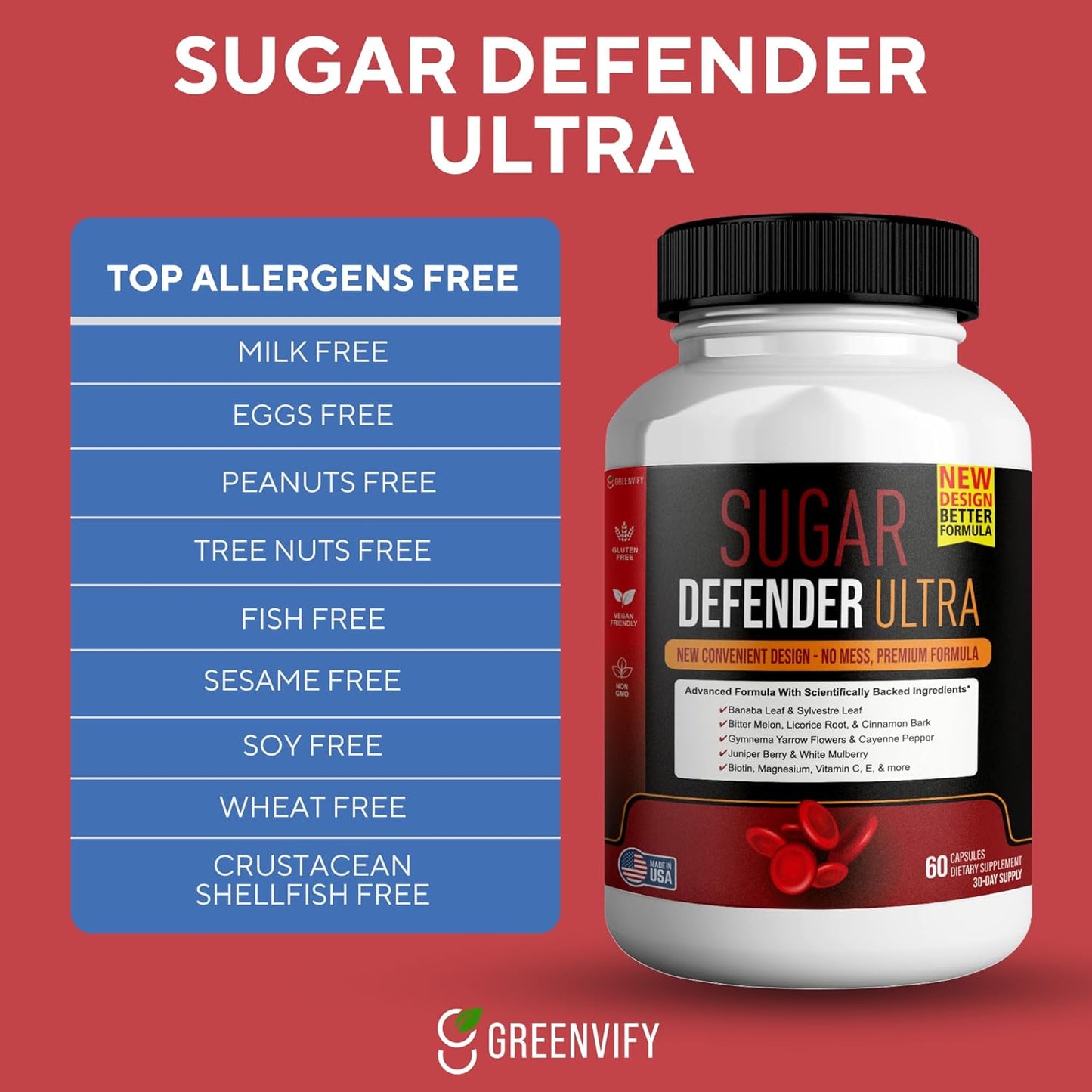 Sugar Defender Ultra Supplement - Advanced Formula with Vitamins, Minerals, and Banaba Leaf - 60 Vegan Capsules, Non-GMO