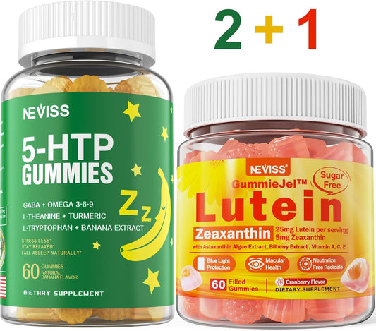 Sugar Free 5-HTP and Lutein Gummies Bundle - 180 Count Pack for Mood and Eye Health