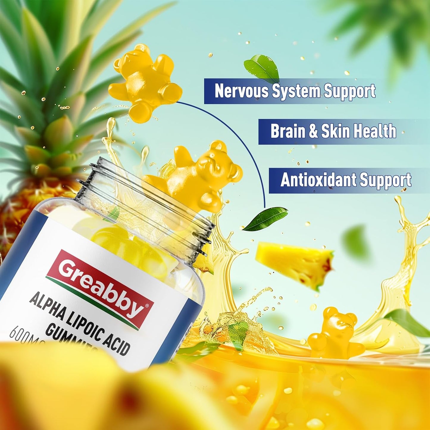 Sugar-Free Alpha Lipoic Acid Gummies 600mg for Antioxidant & Nervous System Support - Pineapple Flavor - 60 Count