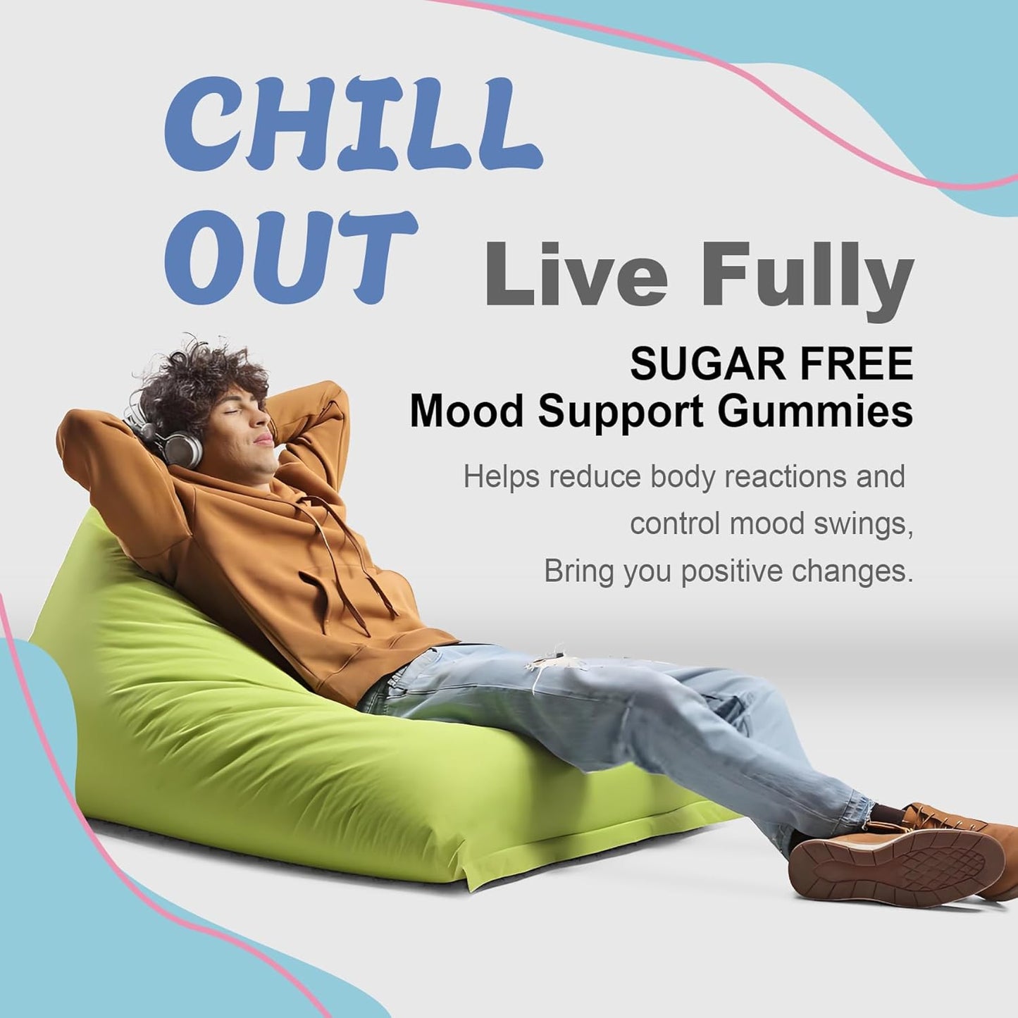 Sugar-Free Ashwagandha Calm Gummies with L-Theanine and Vitamin D3 - Vegan Omega 3 for Relaxing Mood - Strawberry Flavor - 60 Gummies