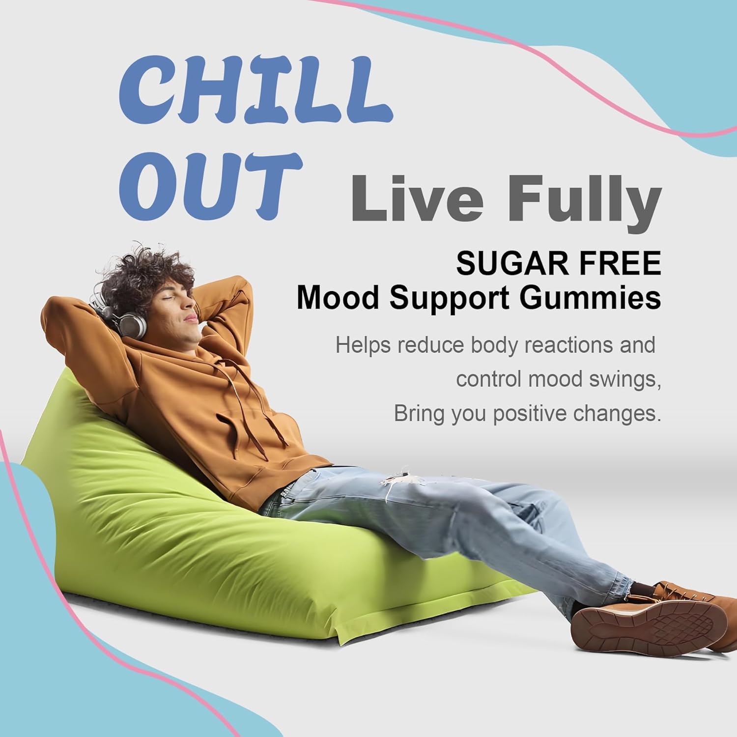 Sugar-Free Ashwagandha Calm Gummies with L-Theanine and Vitamin D3 - Vegan Omega 3 for Relaxing Mood - Strawberry Flavor - 60 Gummies