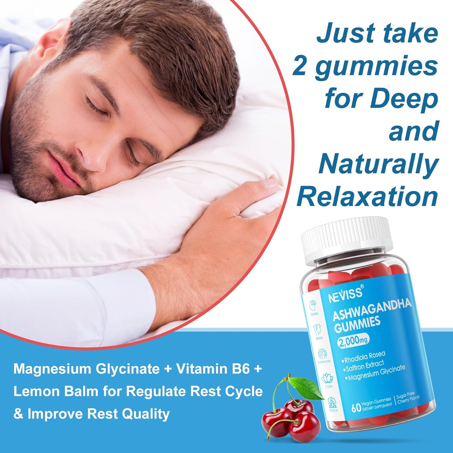 Sugar Free Ashwagandha Gummies 2000mg with Vegan Multivitamin - NEVISS