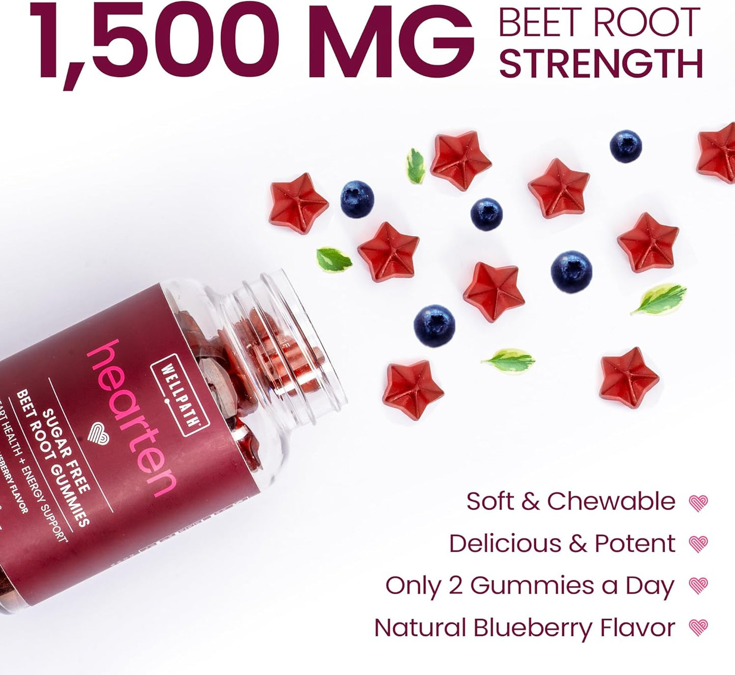 Sugar-Free Beet Root Gummies 1500mg with Lion's Mane for Blood Pressure and Brain Support - Blueberry Flavor, 60 Ct.