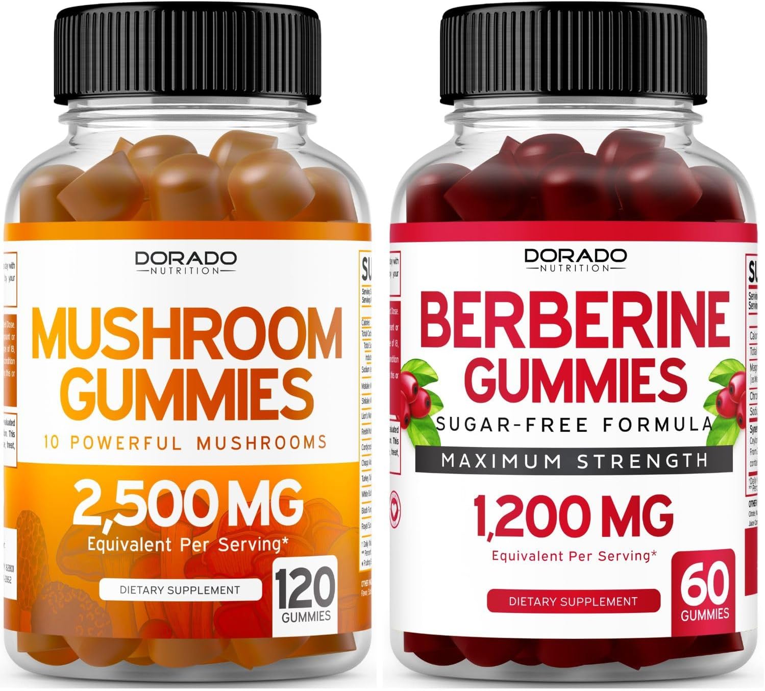 Sugar-Free Berberine Gummies with Ceylon Cinnamon (1,200mg) & Mushroom Gummies Supplement (120 Gummies)