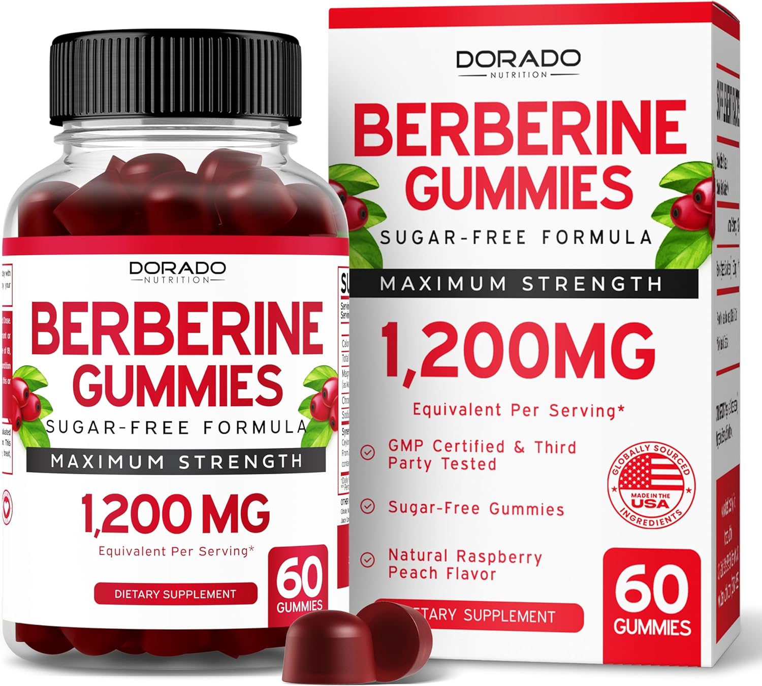 Sugar-Free Berberine Gummies with Ceylon Cinnamon (1,200mg) & Mushroom Gummies Supplement (120 Gummies)