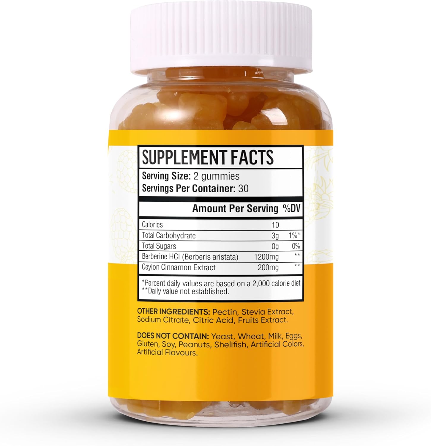 Sugar-Free Berberine with Ceylon Cinnamon Gummies - 1200mg Supplement - Vegan, Non-GMO - 60 Gummies