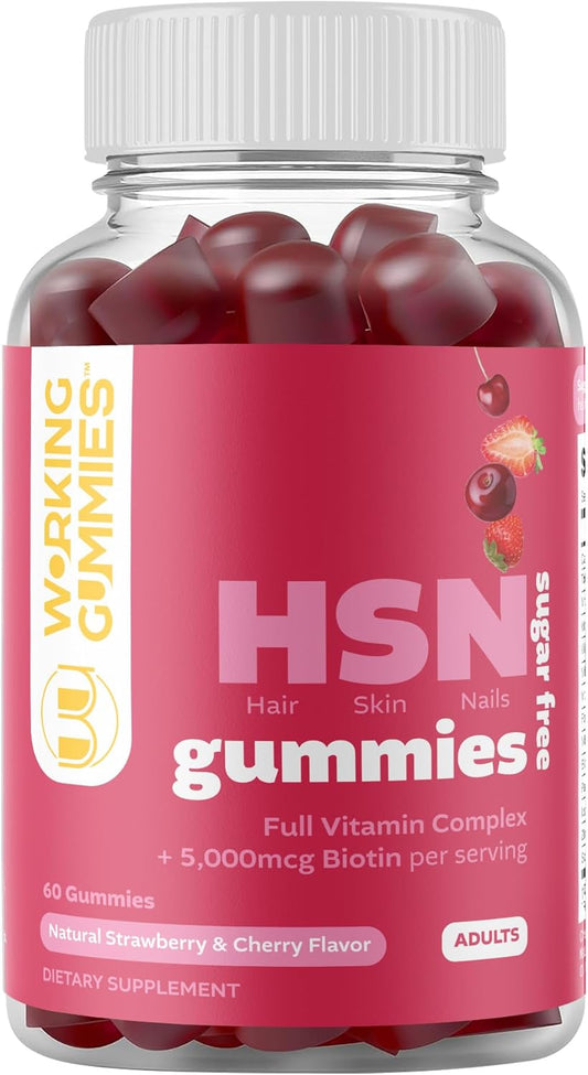 Sugar-Free Biotin Gummies for Hair, Skin, and Nails - 5000mcg with Full Vitamin Complex - 60 Ct Strawberry & Cherry Flavor - Hair Growth and Nail Strength Formula