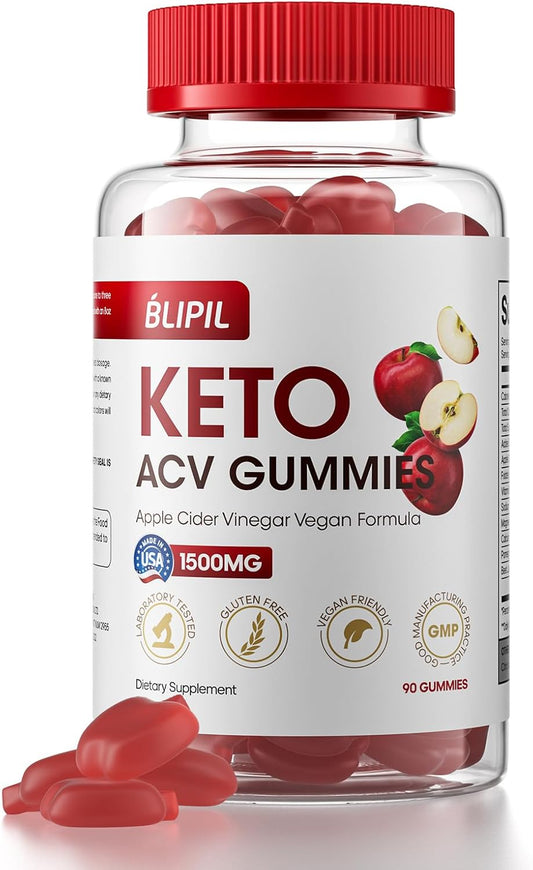 Sugar-Free BLIPIL Keto ACV Gummies with 1500mg Apple Cider Vinegar for Weight Loss - Gelatin-Free, Gluten-Free, Vegan & Non-GMO - 90 Count