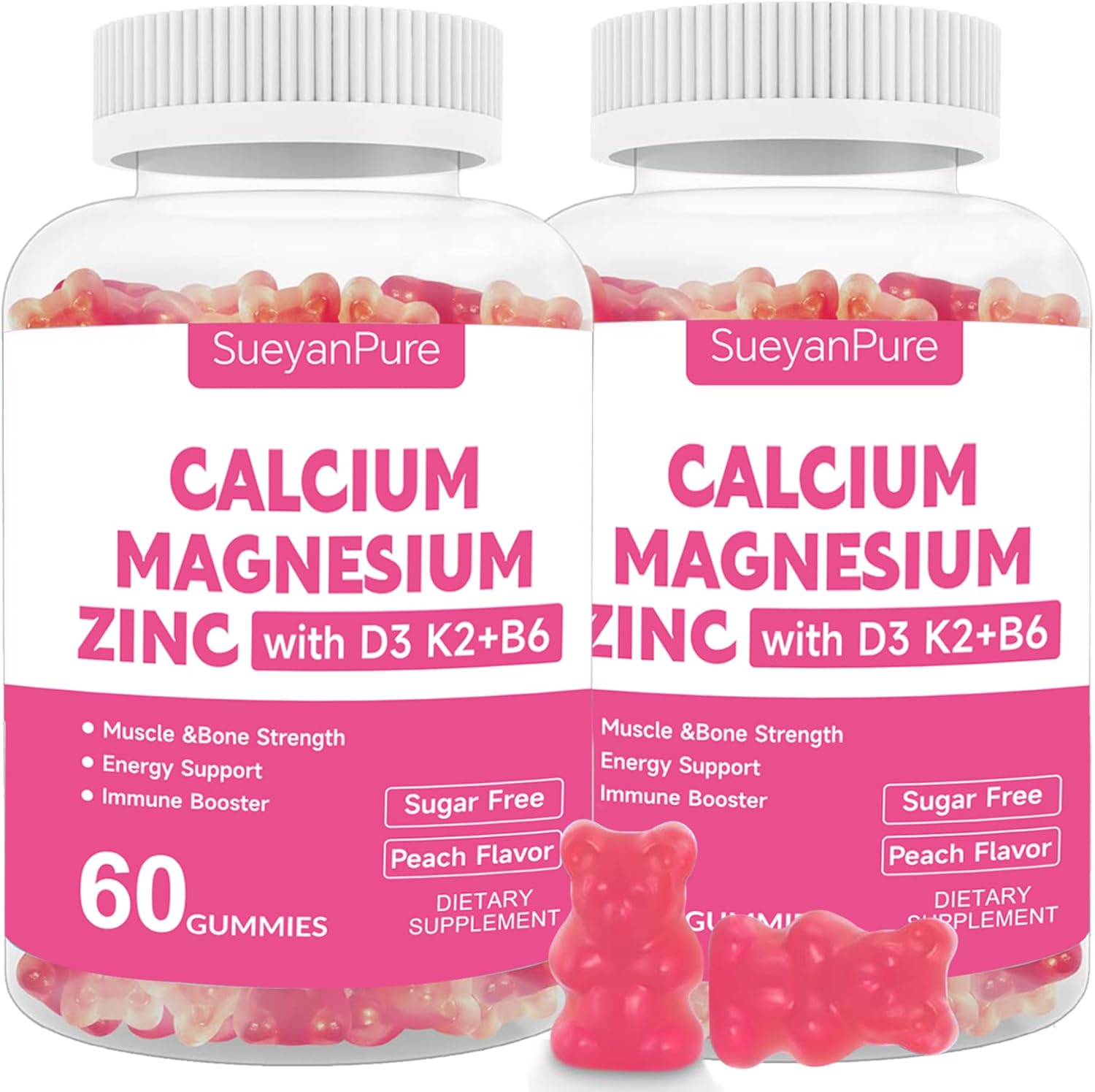 Sugar Free Calcium Magnesium Zinc Gummies with Vitamins for Bone & Muscle Support - 120 Gummies for Adults and Teens