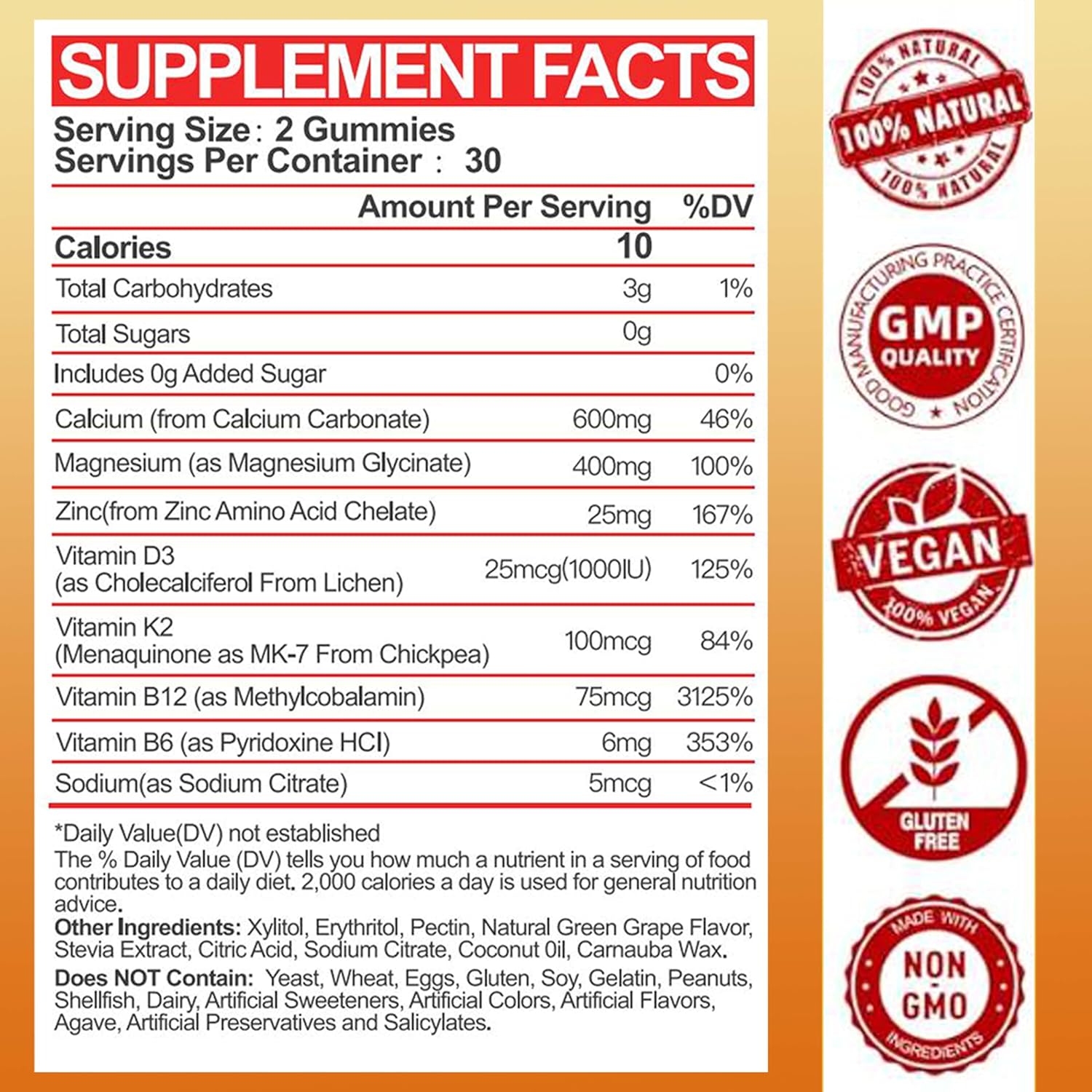 Sugar-Free Calcium Magnesium Zinc Gummies with Vitamin D3 & K2 for Adults Men Women Kids - High Absorption Magnesium Glycinate 400mg - Supports Nerve Muscle Mood & Immunity