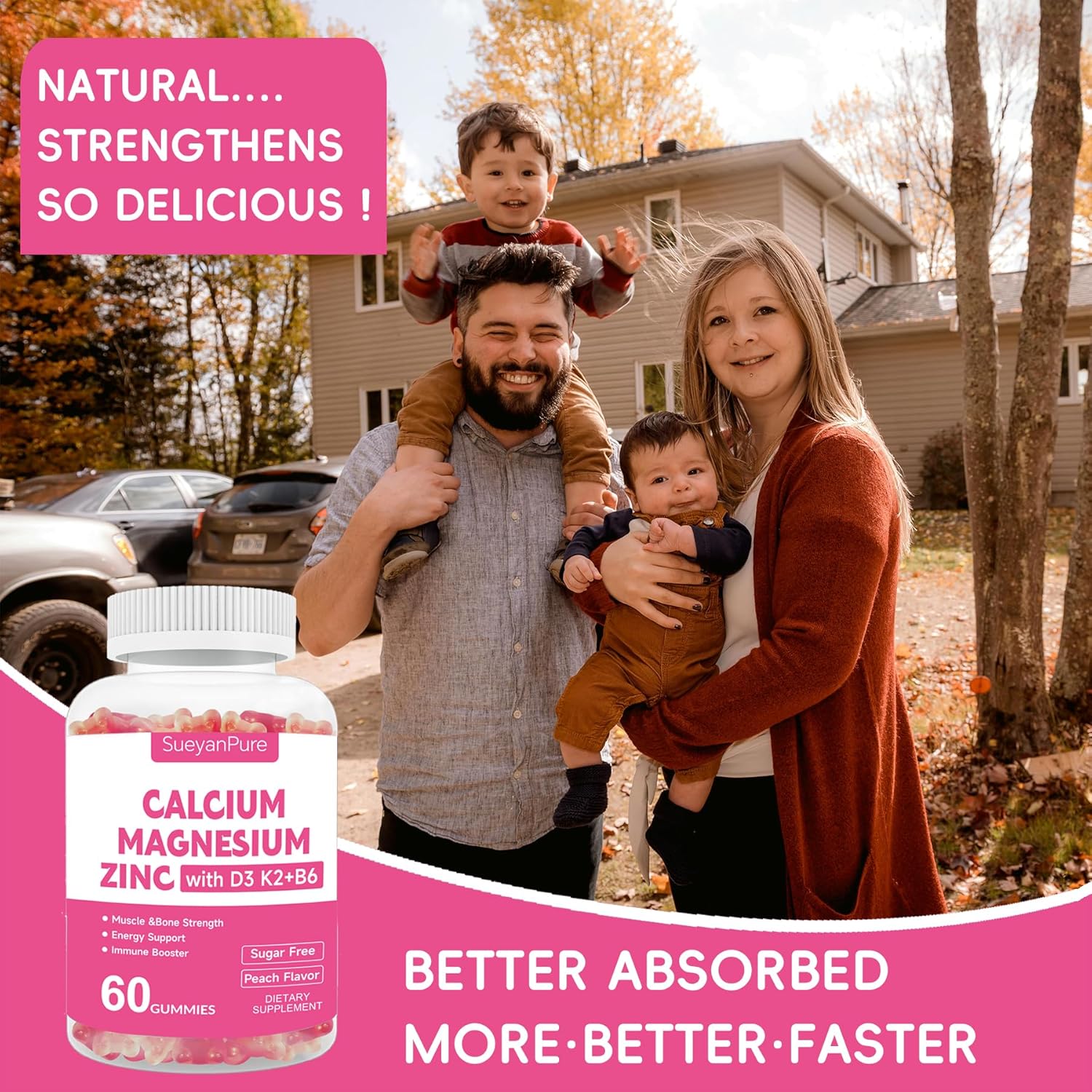 Sugar Free Calcium Magnesium Zinc Gummies with Vitamins for Bone & Muscle Support - 120 Gummies for Adults and Teens