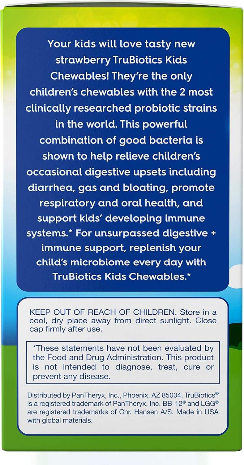 Sugar-Free Chewable Probiotics for Kids - Digestive & Immune Health Support - Natural Strawberry Flavor - 30 Tablets