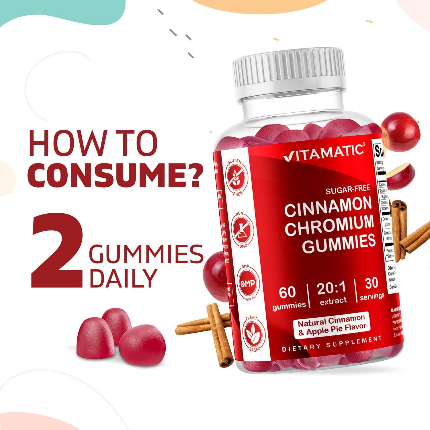 Sugar Free Chromium Gummies with Ceylon Cinnamon - Non-GMO, Gluten Free, Vegan - 60 Gummies - BoostGo Australia