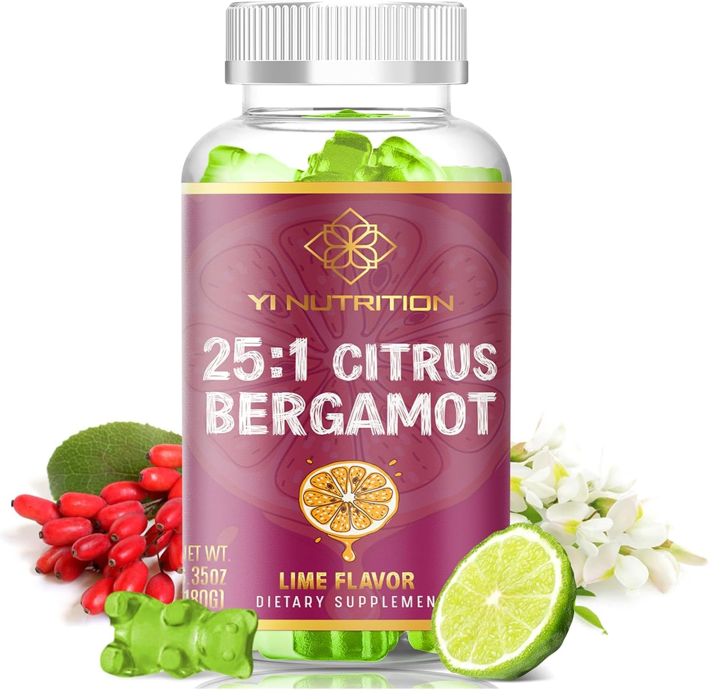 Sugar-Free Citrus Bergamot Gummy with 25:1 Extract Ratio - High Concentration Formula, No Maltitol