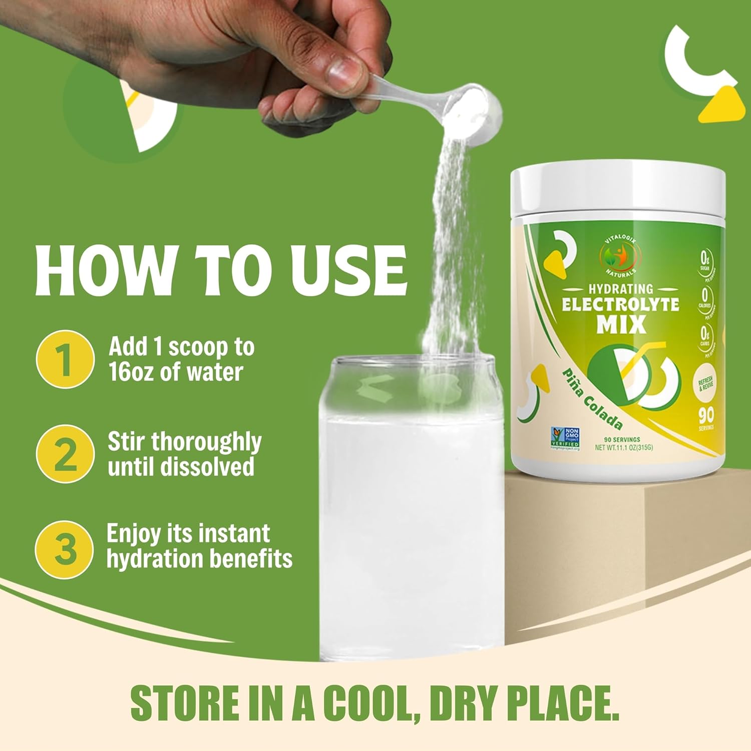 Sugar-Free Coconut Electrolyte Powder - Zero Calorie Hydration Mix, Natural Ingredients, Keto-Friendly - 90 Servings