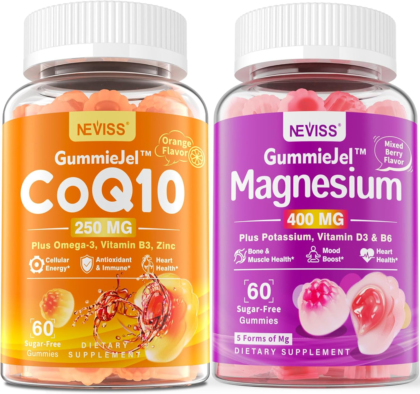 Sugar Free CoQ10-250mg and Magnesium Gummies Combo for Adults, 60 Count Pack