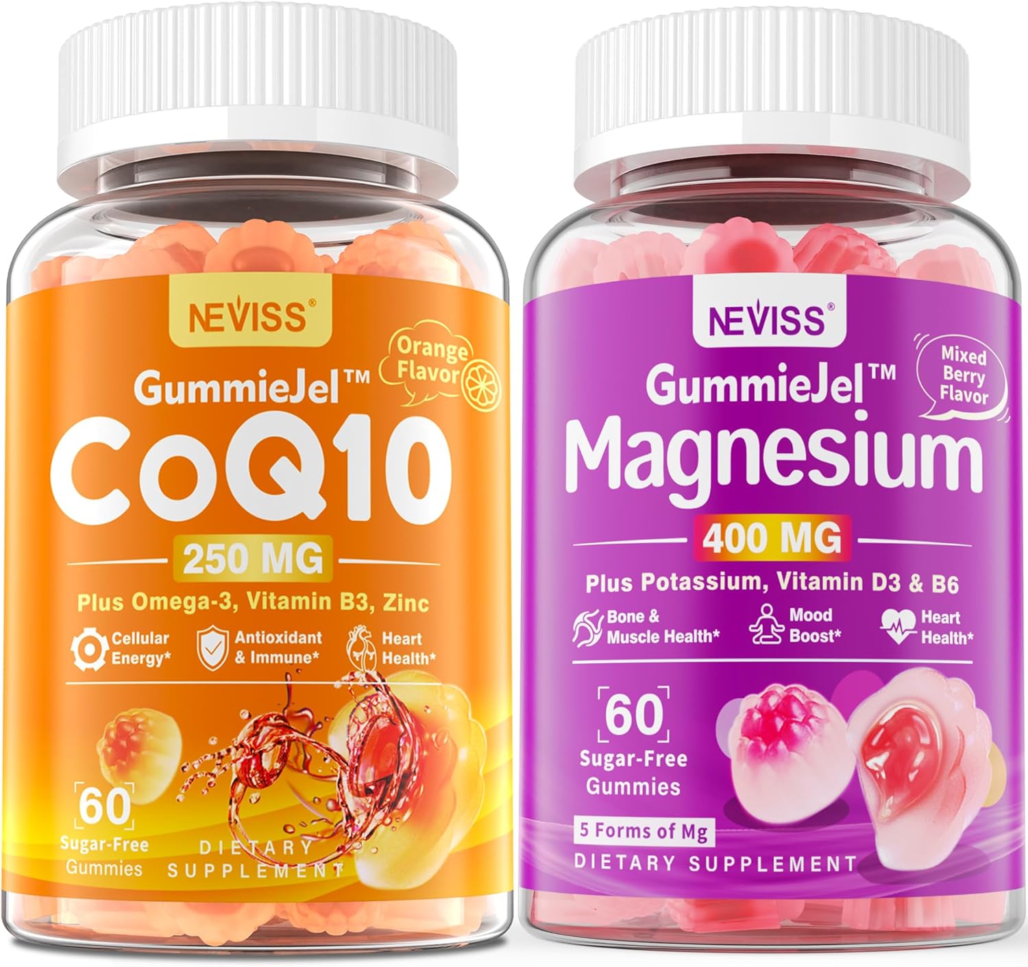 Sugar Free CoQ10-250mg and Magnesium Gummies Combo for Adults, 60 Count Pack