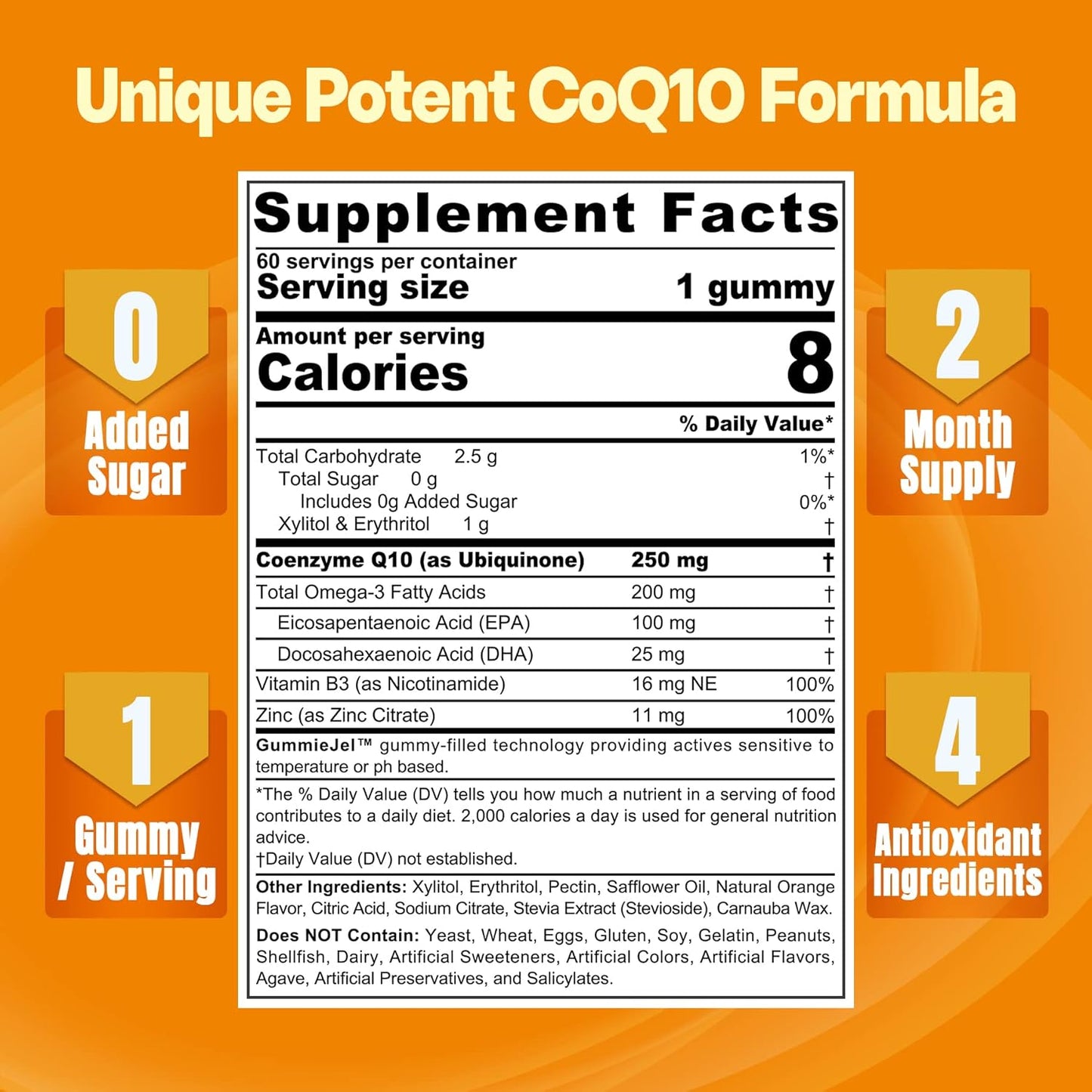 Sugar Free CoQ10-250mg and Magnesium Gummies Combo for Adults, 60 Count Pack