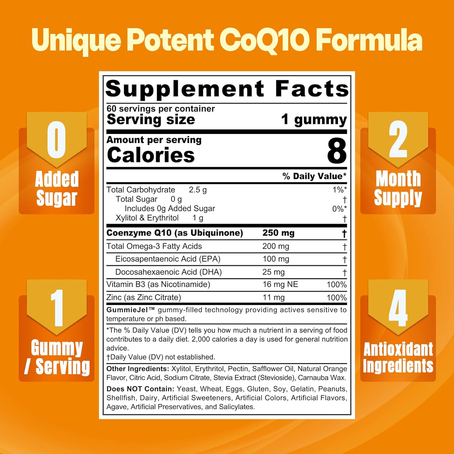 Sugar Free CoQ10-250mg and Magnesium Gummies Combo for Adults, 60 Count Pack