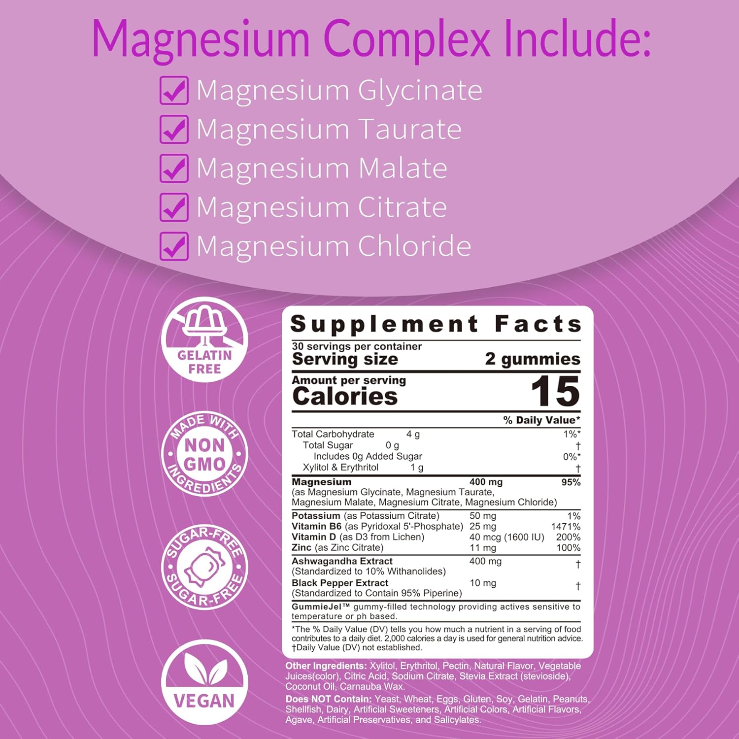 Sugar Free CoQ10-250mg and Magnesium Gummies Combo for Adults, 60 Count Pack