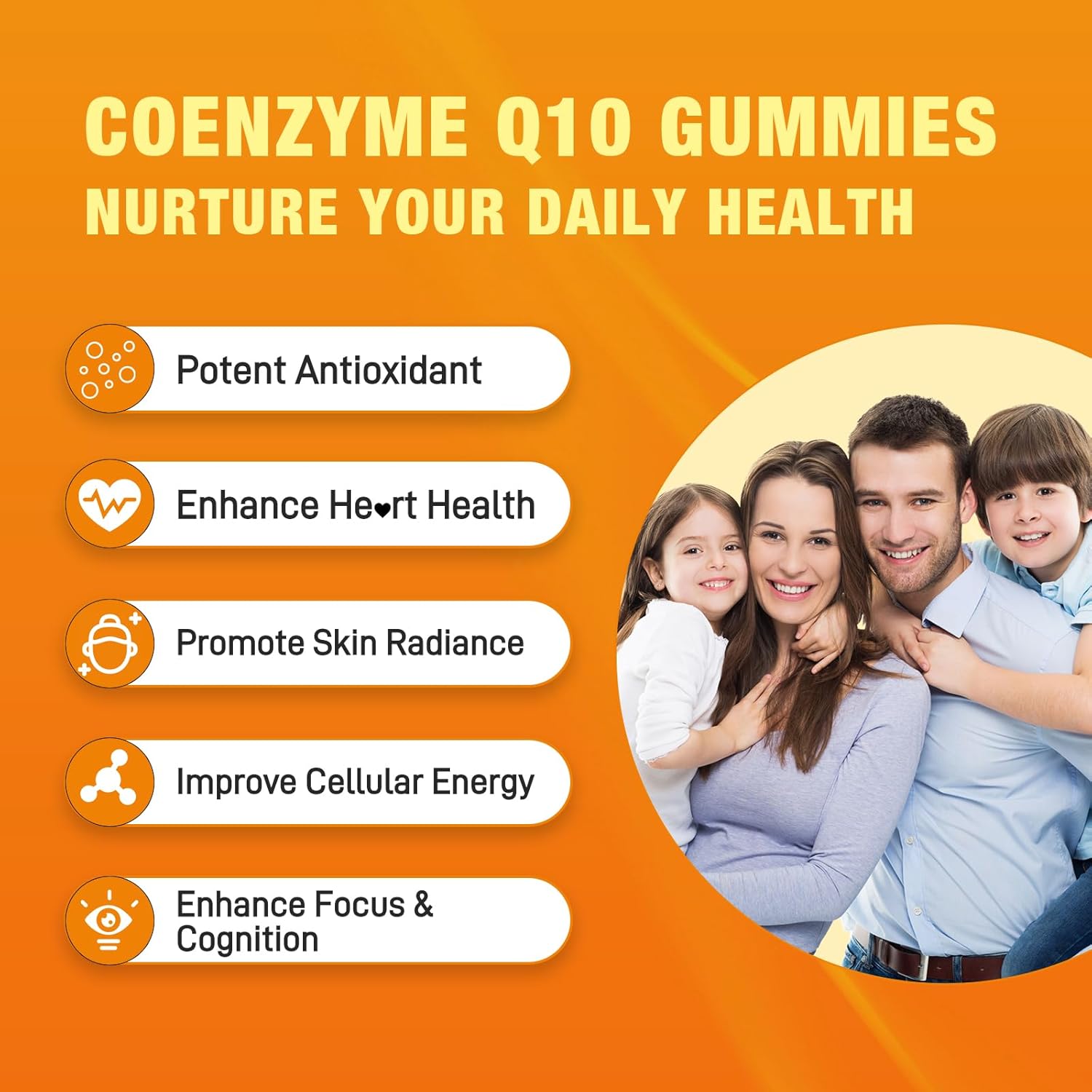 Sugar-Free CoQ10 Gummies with Omega-3, Vitamin B3, Zinc & Magnesium - 5X Absorption, Antioxidant & Energy Boost - Peach Flavor - 60 Count