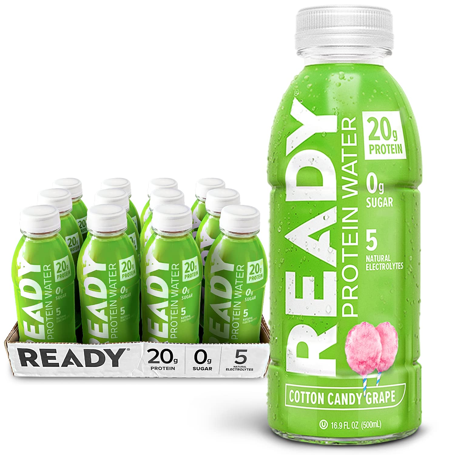 Sugar-Free Cotton Candy Grape Protein Water, 20g Whey Protein Isolate, 12-Pack, 16.9oz Each