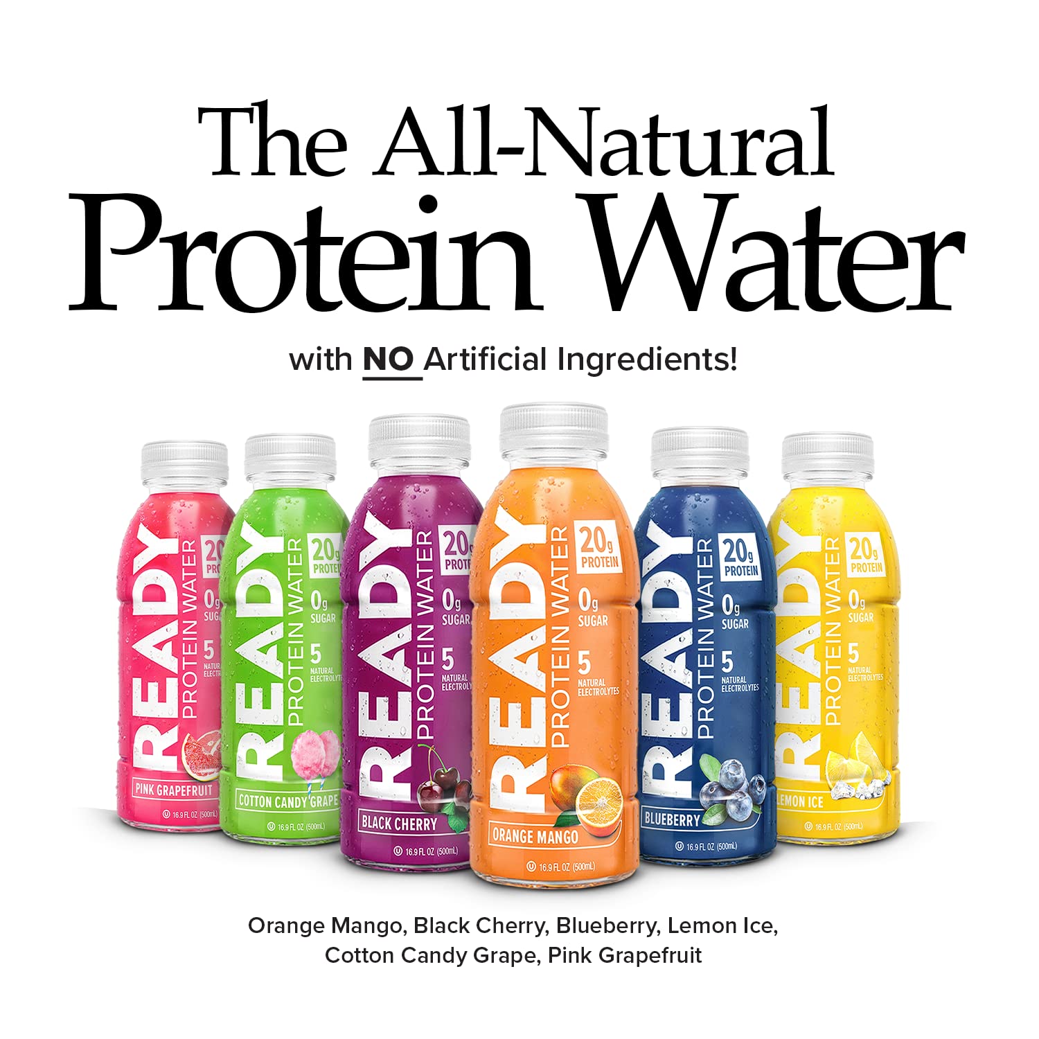 Sugar-Free Cotton Candy Grape Protein Water, 20g Whey Protein Isolate, 12-Pack, 16.9oz Each