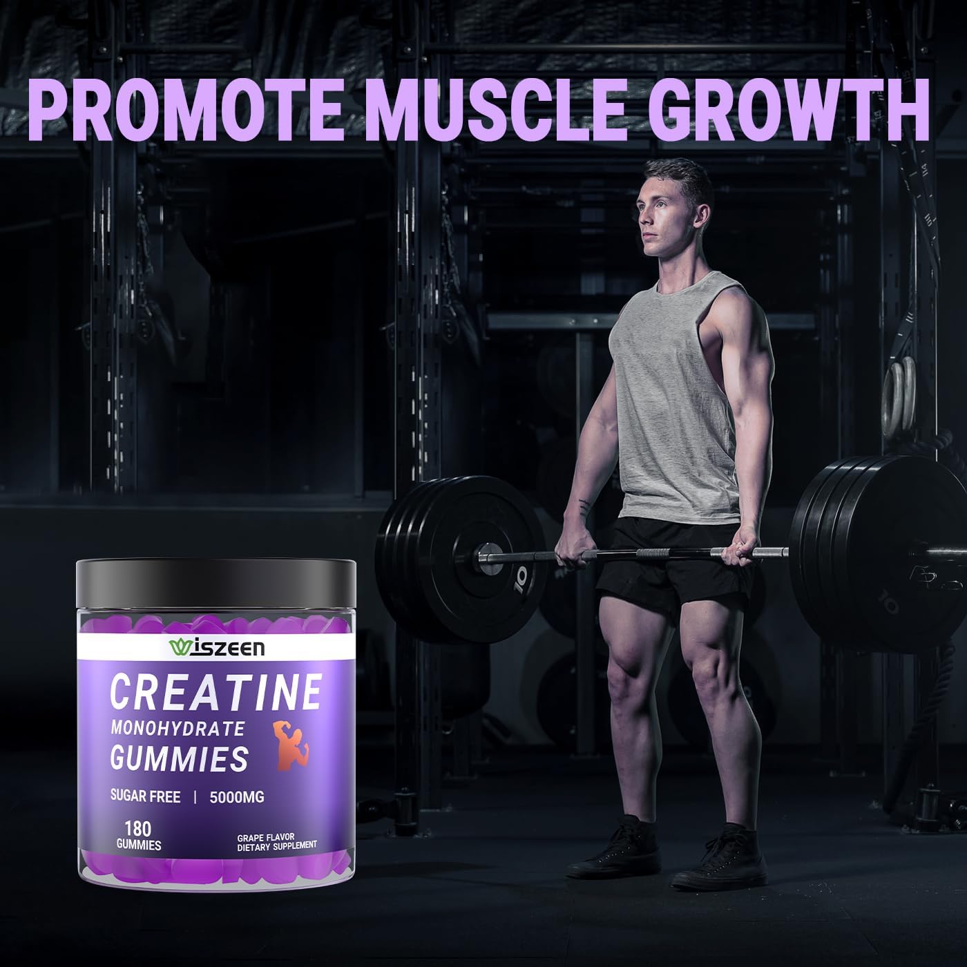 Sugar-Free Creatine Gummies with L-Taurine, Alpha GPC, and Vitamin B12 for Men and Women
