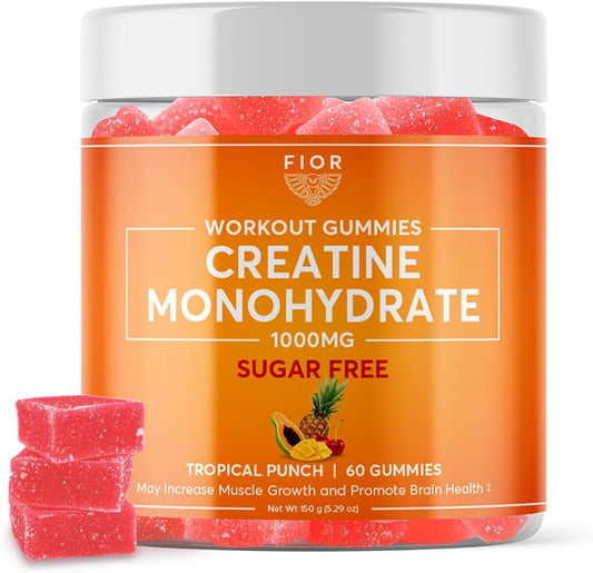 Sugar-Free Creatine Gummy - Top Creatine Monohydrate Chewable Supplement, Tropical Punch Flavor, 60 Count
