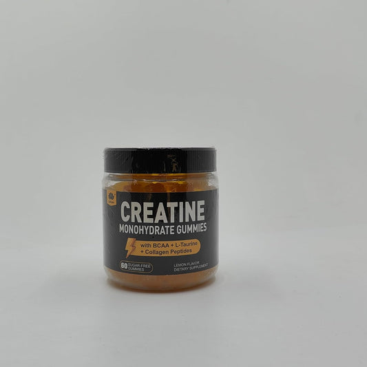 Sugar-Free Creatine Monohydrate Gummies Complex with BCAA, Collagen, D3, B12, and L-Taurine - Natural Lemon Flavor - 60 Count