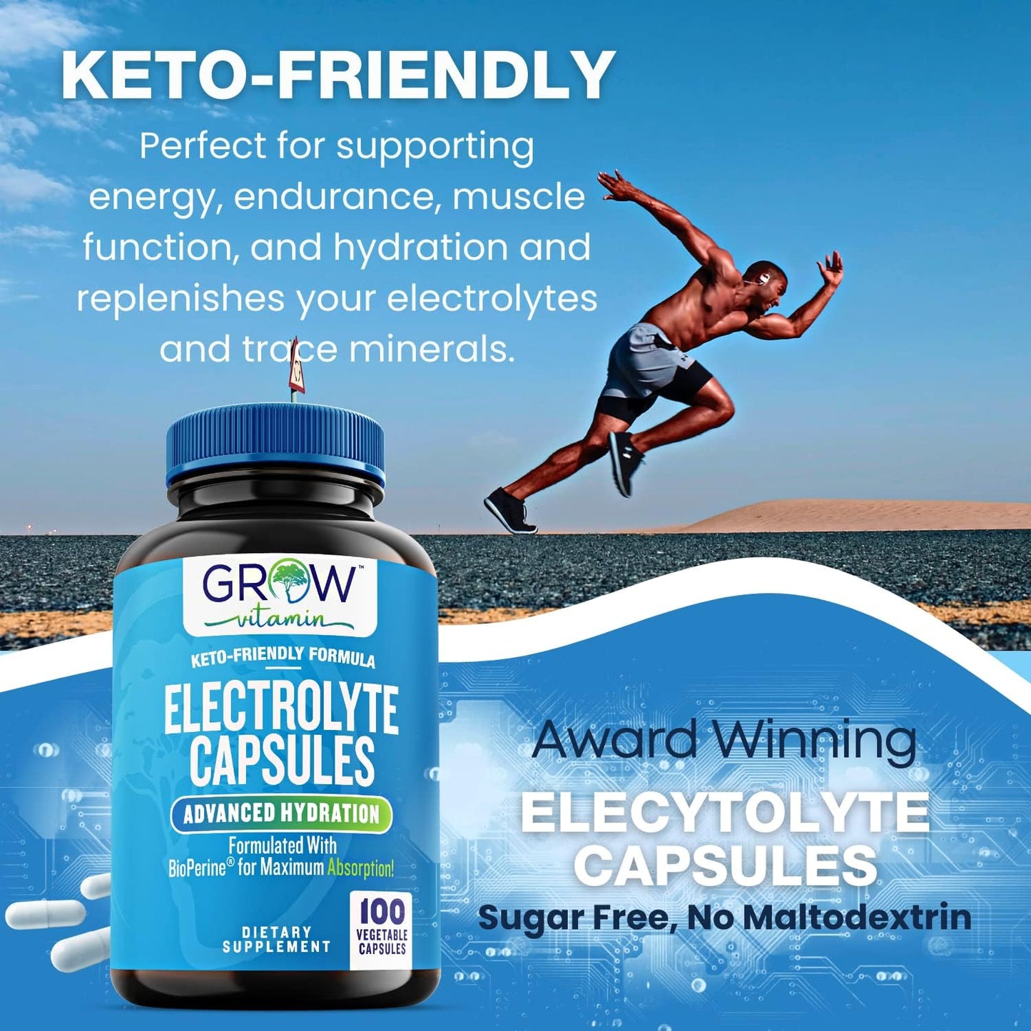 Sugar-Free Electrolyte Capsules for Energy & Hydration - Keto-Friendly Salt Pills with No Maltodextrin - 100 Capsules