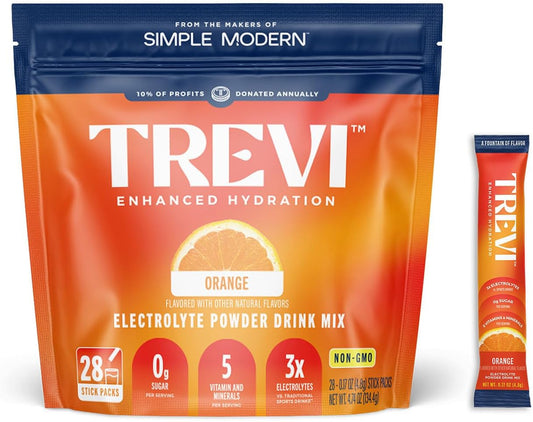Sugar-Free Electrolyte Drink Mix Packets with Himalayan Pink Salt - Hydrating Replenisher with Vitamins and Minerals - Orange Flavor, 28 Count