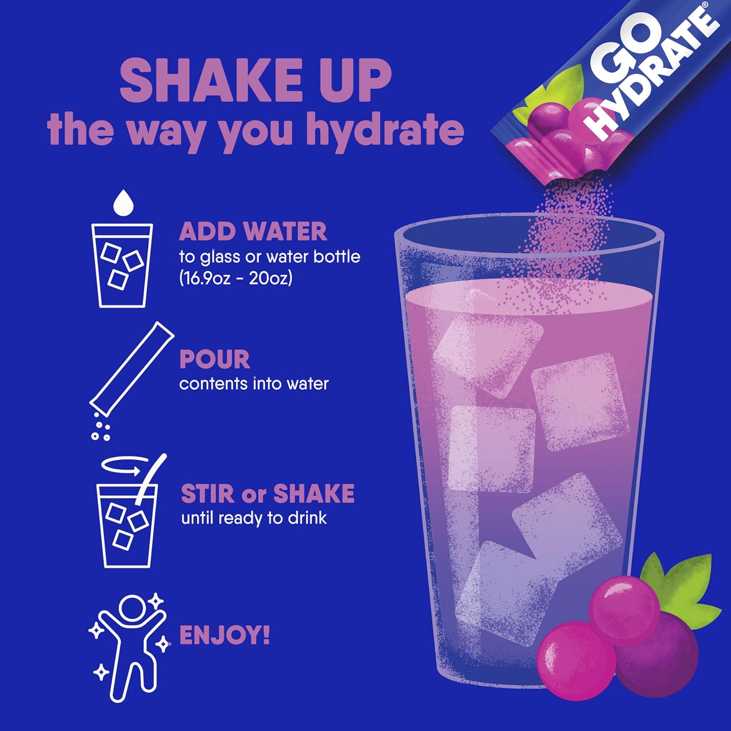 Sugar Free Electrolyte Drink Mix Packets with Vitamin D - Grape Flavor, Natural Hydration Support, Low Sodium - 30 Packets