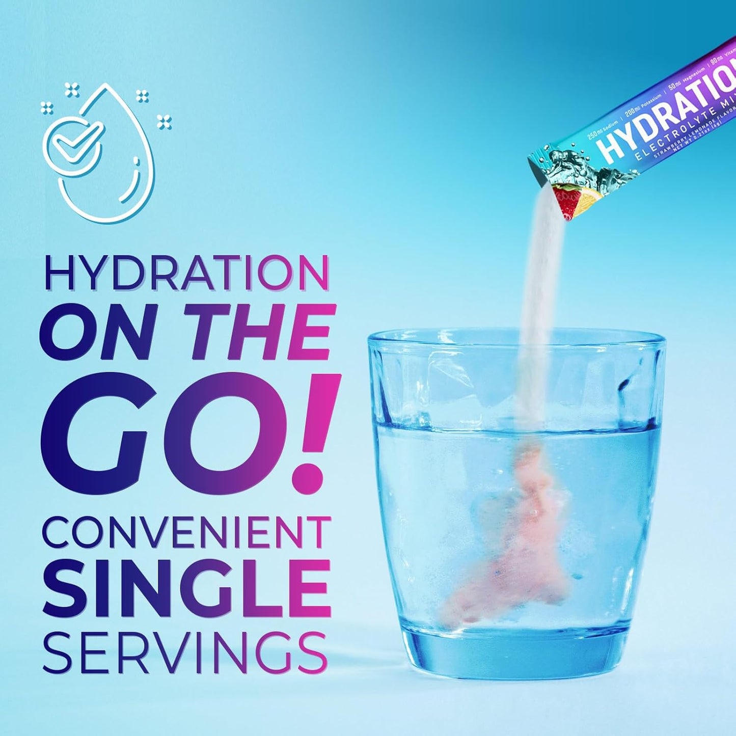 Sugar-Free Electrolyte Drink Mix Powder Hydration Packets | Non-GMO, Vegan, Keto, Strawberry Lemonade Flavor - 16 Servings