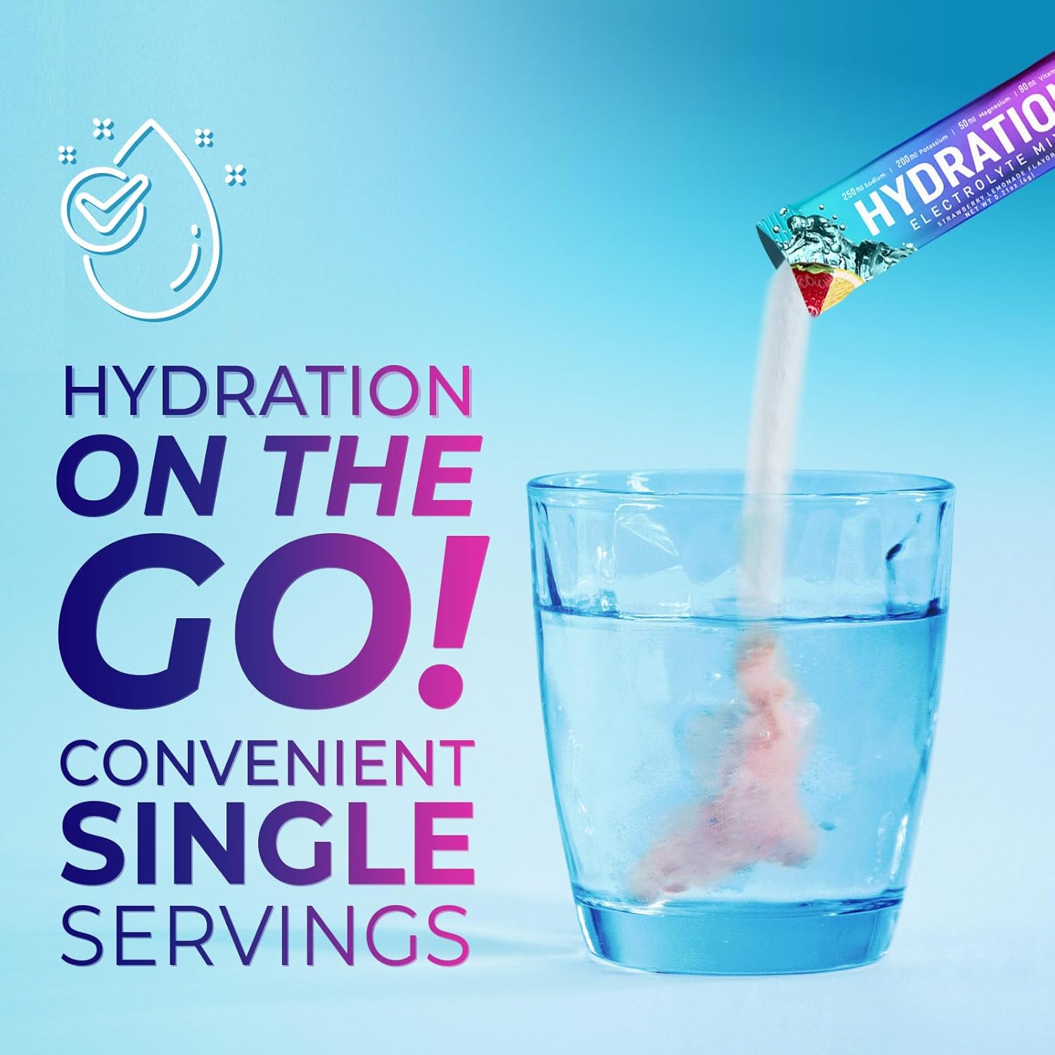 Sugar-Free Electrolyte Drink Mix Powder Hydration Packets | Non-GMO, Vegan, Keto, Strawberry Lemonade Flavor - 16 Servings