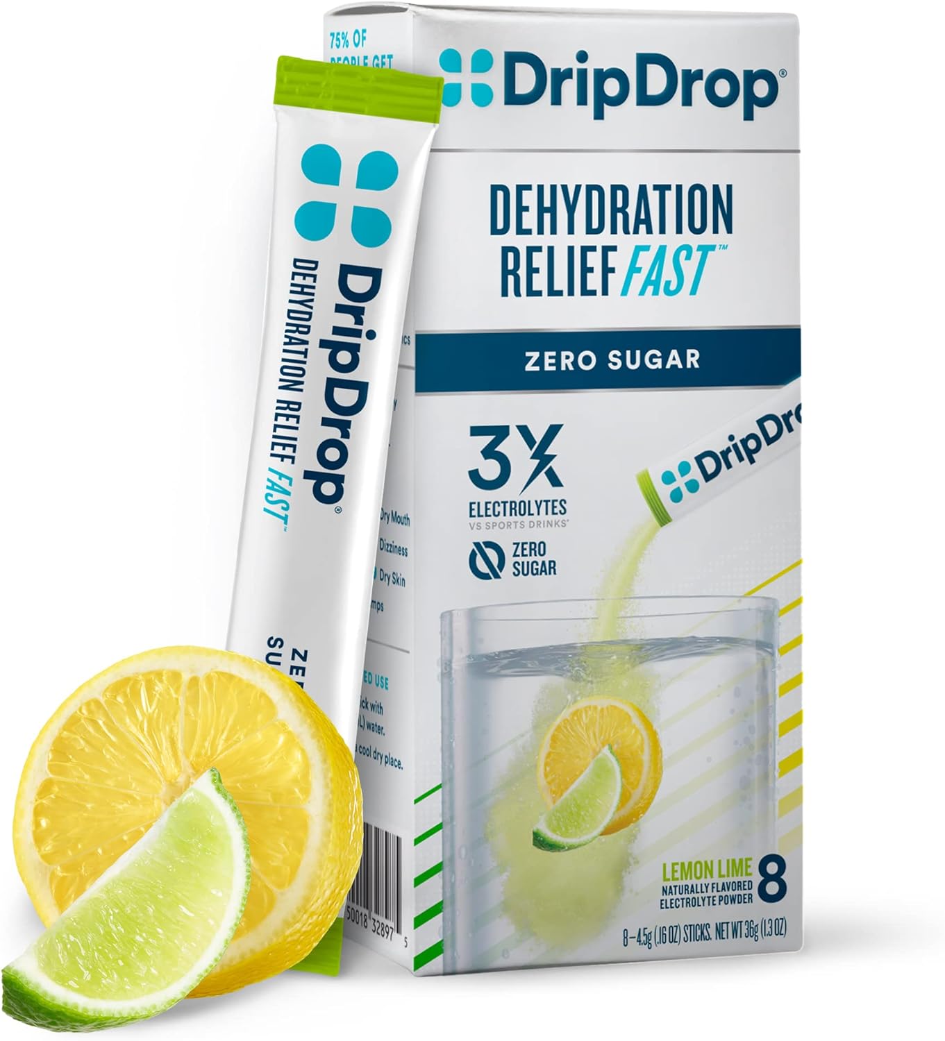 Sugar-Free Electrolyte Powder Packets - Lemon Lime Flavor - 8 Count - Keto-Friendly by dripdrop Hydration