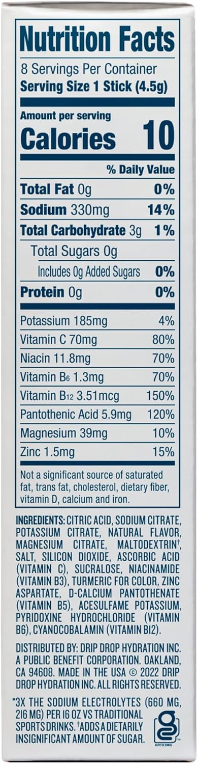 Sugar-Free Electrolyte Powder Packets - Lemon Lime Flavor - 8 Count - Keto-Friendly by dripdrop Hydration