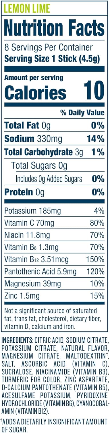 Sugar-Free Electrolyte Powder Packets - Lemon Lime Flavor - 8 Count - Keto-Friendly by dripdrop Hydration