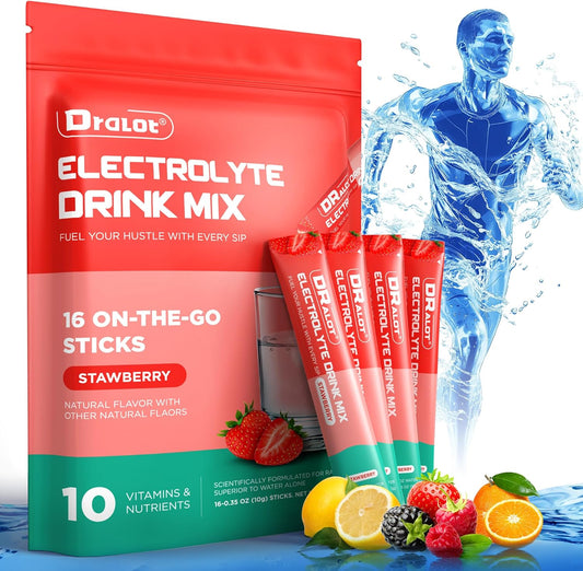 Sugar-Free Electrolyte Powder Packets with 5 Electrolytes, 5 Vitamins, Vegan & Keto-Friendly - Natural Hydration & Recovery | Non-GMO Variety Pack (16 Sticks)