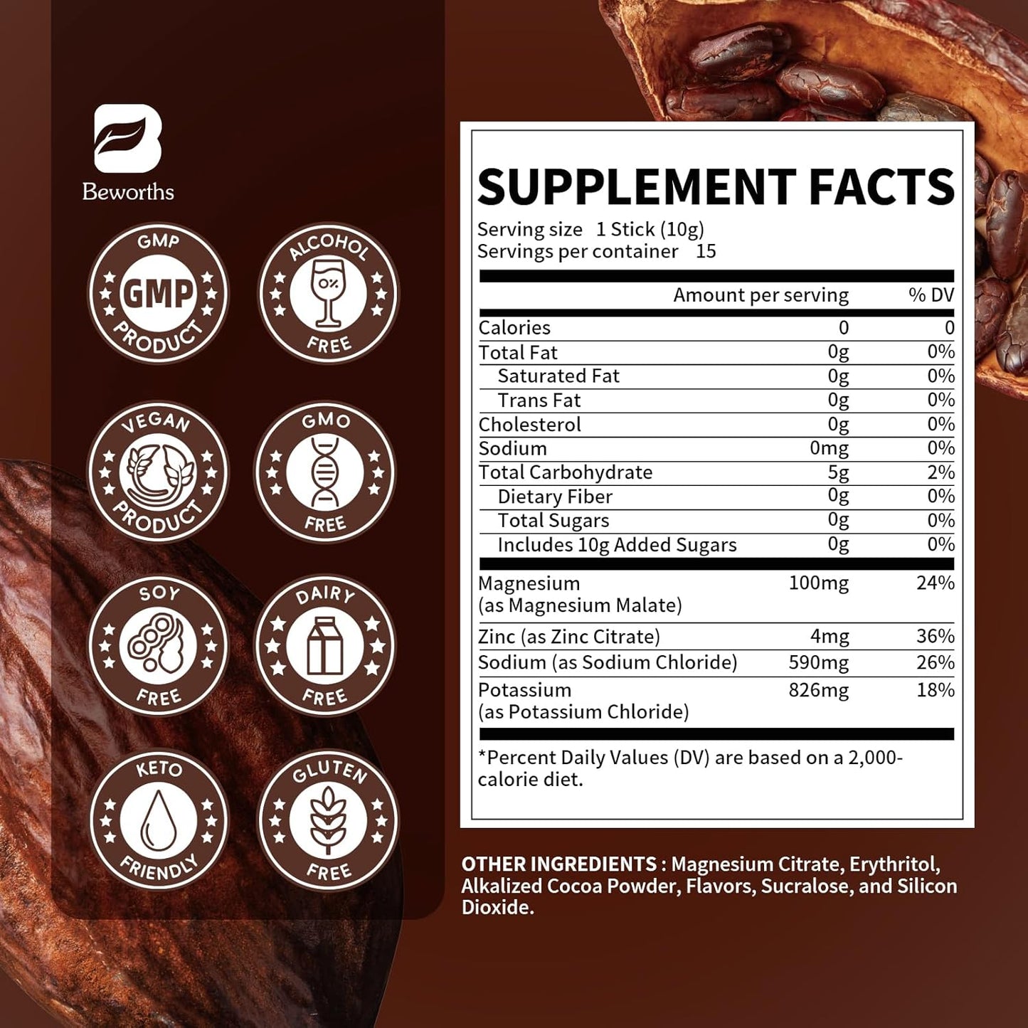 Sugar-Free Electrolyte Powder Packets with Vitamins & Magnesium - 15 Sticks for Hydration Replenishment