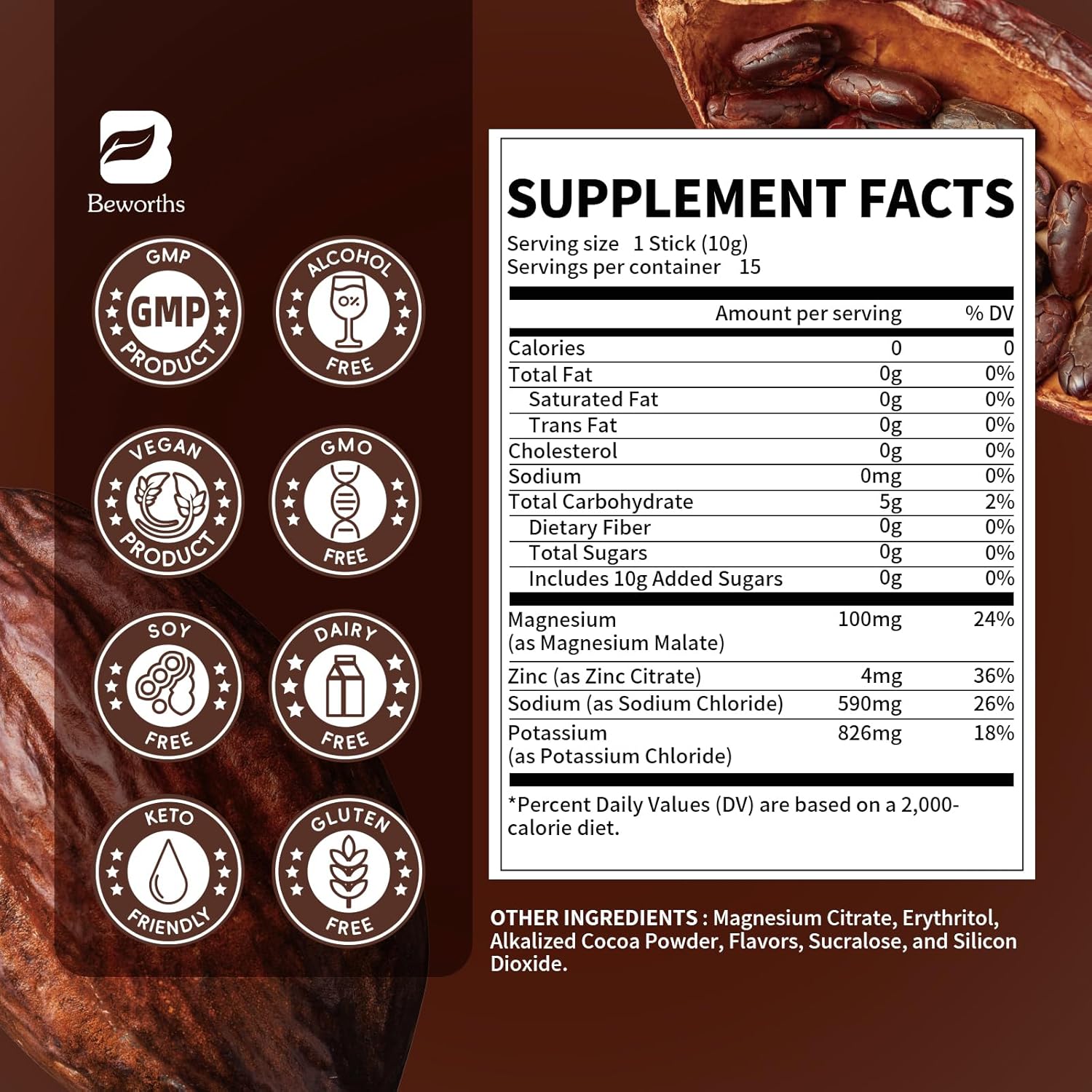 Sugar-Free Electrolyte Powder Packets with Vitamins & Magnesium - 15 Sticks for Hydration Replenishment