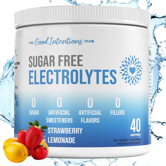 Sugar-Free Electrolyte Powder with Natural Ingredients - Strawberry Lemonade Flavor - 40 Servings - The Good Intentions Club