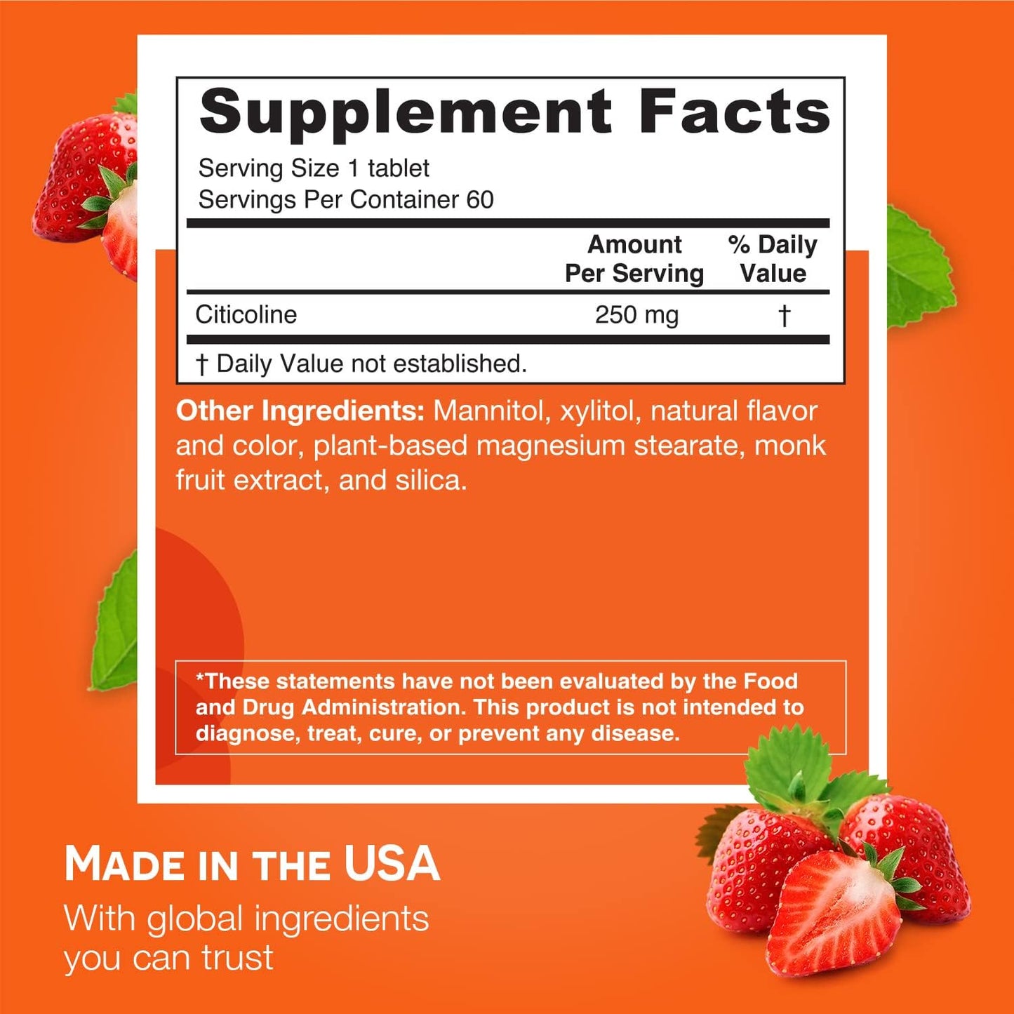 Sugar-Free EZ Melts Citicoline Supplement 250 mg - 2-Month Supply