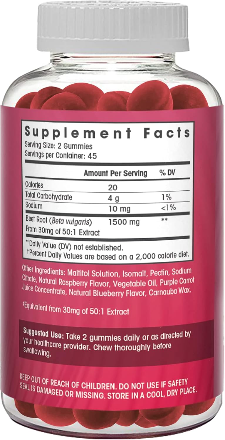 Sugar-Free Flamingo Supplements Beet Root Gummies - 1500mg Nitric Oxide Booster for Energy, Athletic Performance, Blood Flow & Circulation - 90 Chewables